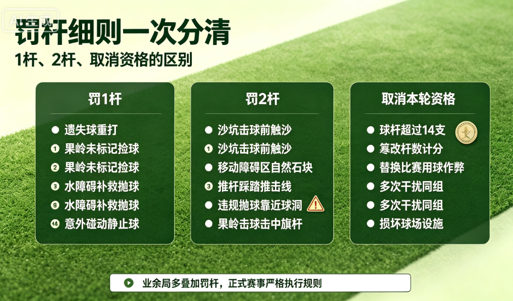 赛事 & 业余下场通用罚杆细则，一次分清 1 杆 / 2 杆 / 取消资格