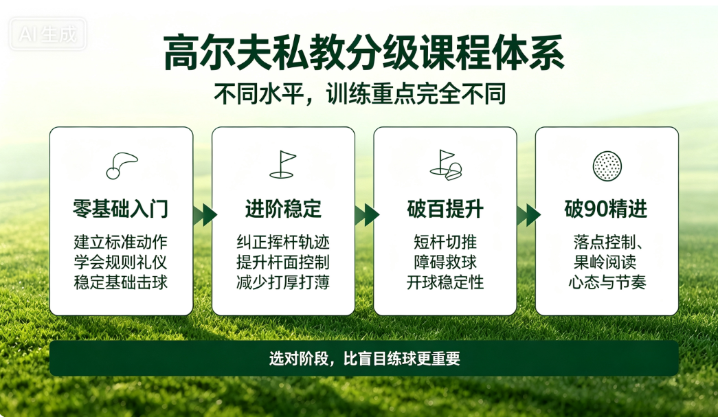 高尔夫私教分级课程｜零基础、进阶、破百、破90专属方案